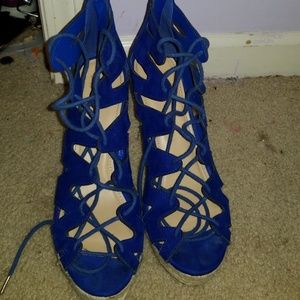 Royal Blue Laced Wedges